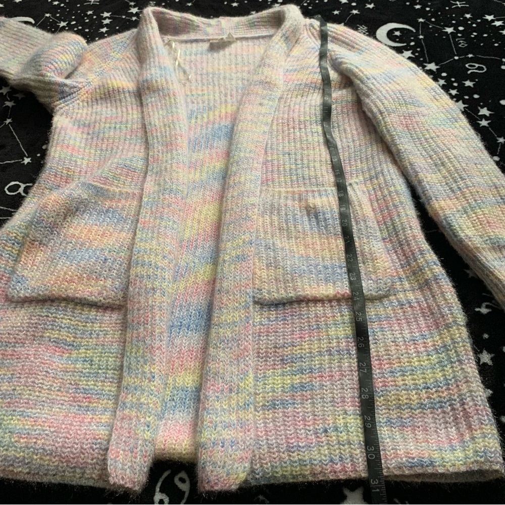 Pastel Rainbow Long Knitted Cardigan w Pockets Oversized xs - Picture 3 of 10